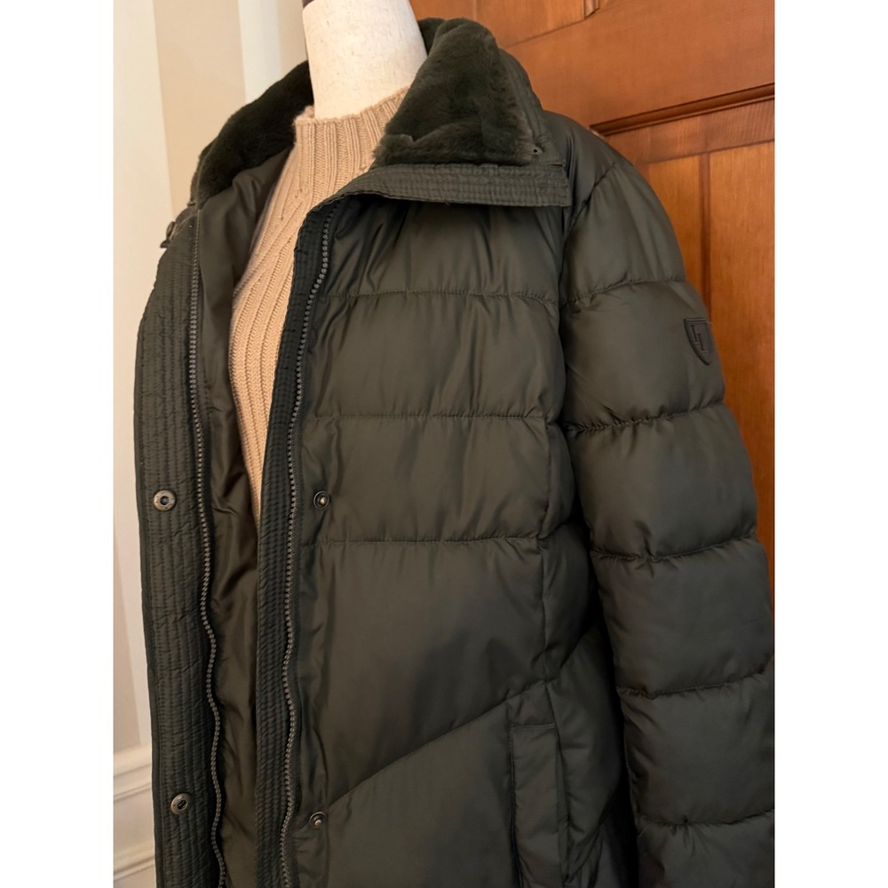 Larry Levine Faux-Fur Trimmed Parka Womens Medium Dark Green Insulated Coat